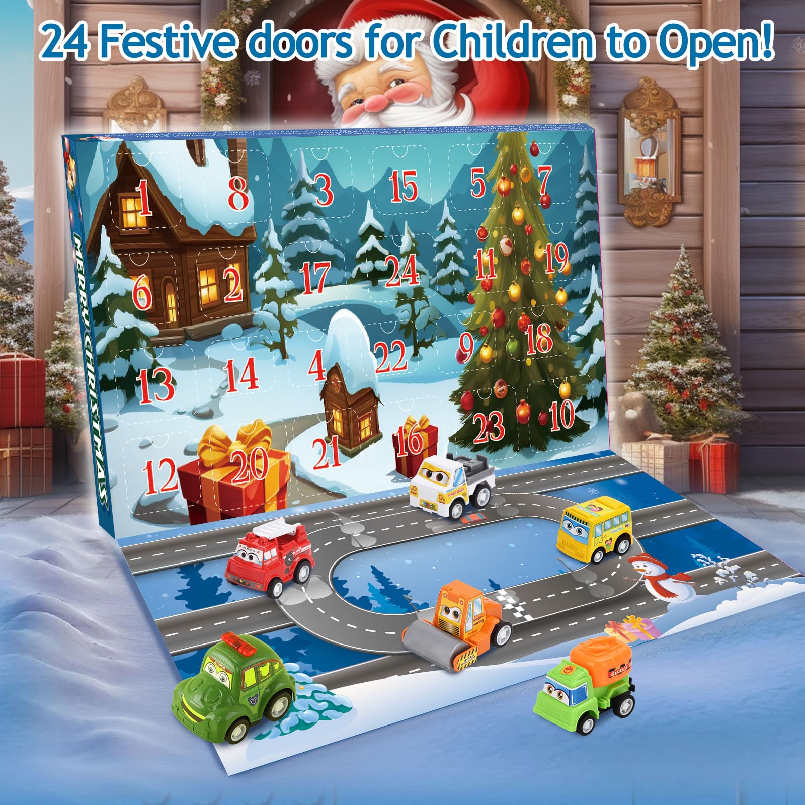 Advent Calendar 2024 for Kids Boys, 24 Days Christmas Countdown Calendar with Cute Pull-Back Cars Vehicles, Holiday Gift Christm